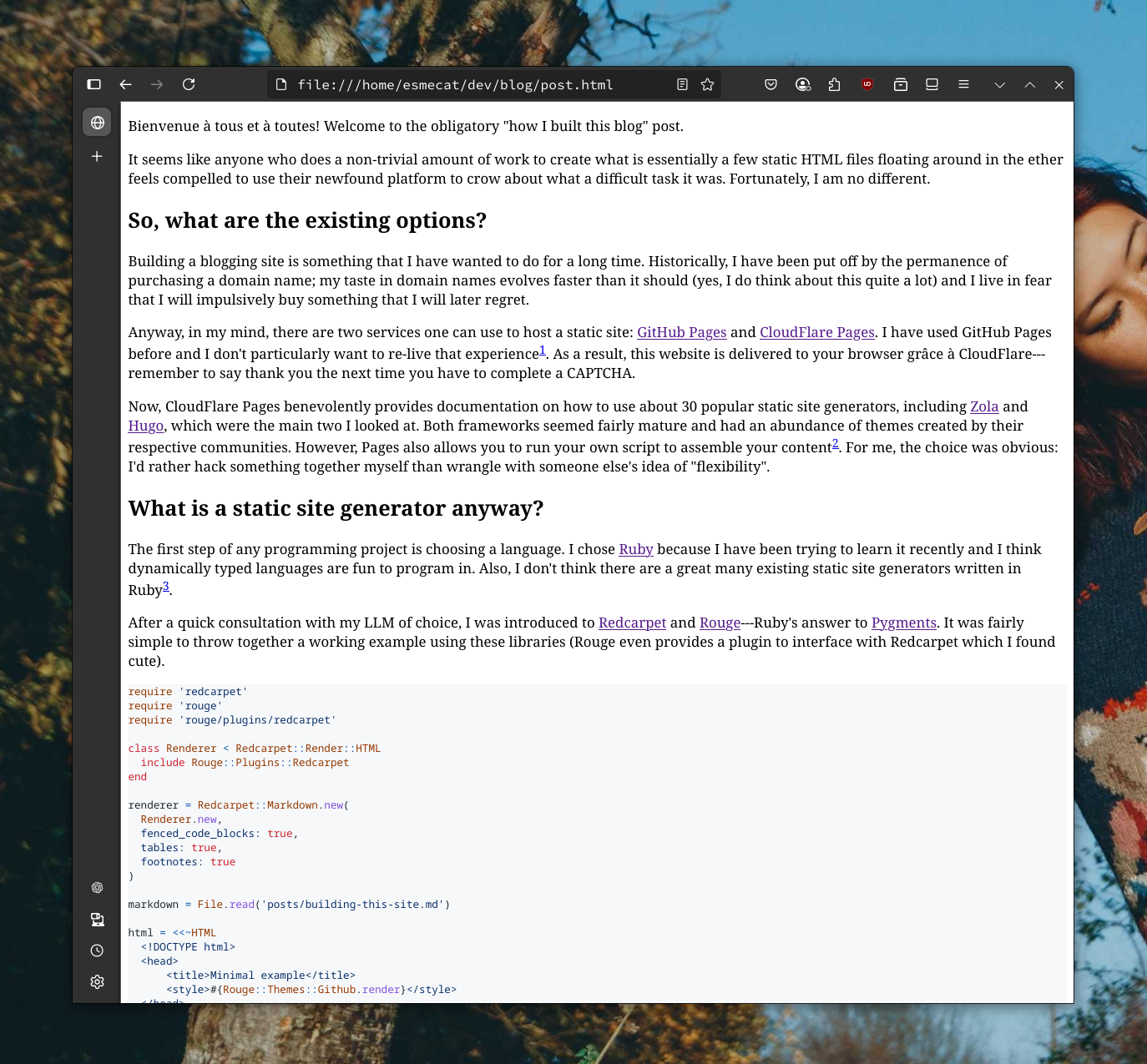 A screenshot of this blog generated using the code above